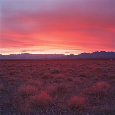 沙漠黄昏红霞映照