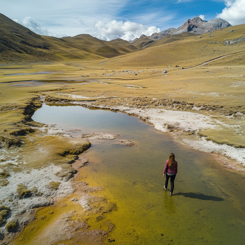 户外装女性山地行走