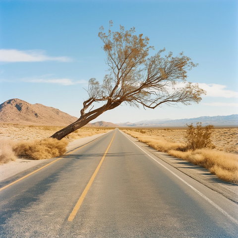 沙漠公路与绿洲景色