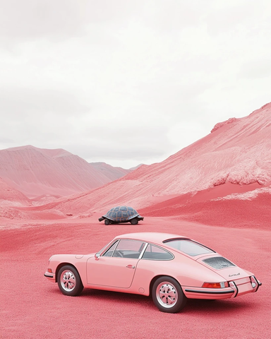 粉色保时捷与巨龟车顶