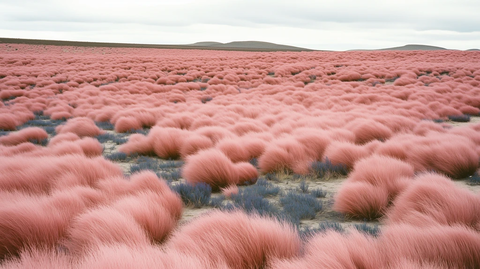 粉色山丘蓝草紫花