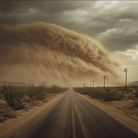 沙漠风暴中的空旷街道