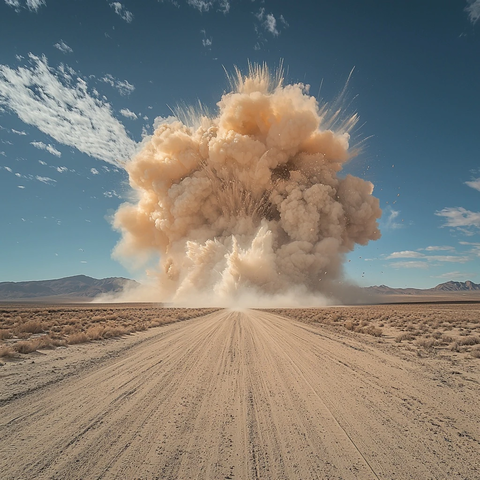 远处爆炸云与破碎镜头