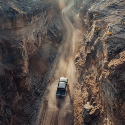 无人机拍摄卡车山地道路