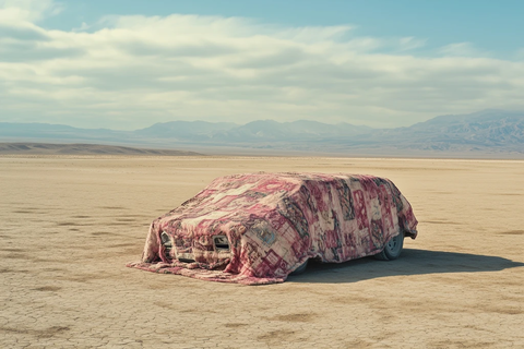 沙漠中覆盖毛毯的运输车