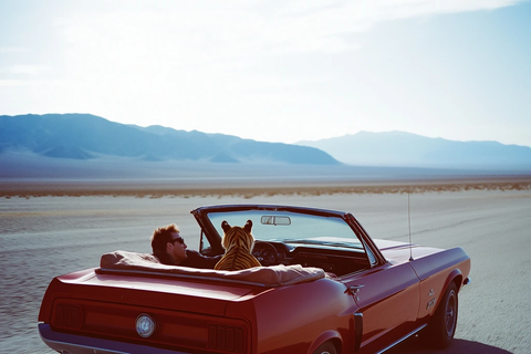 虎坐副驾穿西装驾驶