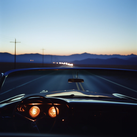 暮色公路与老式敞篷车