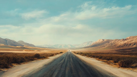 沙漠公路孤独身影