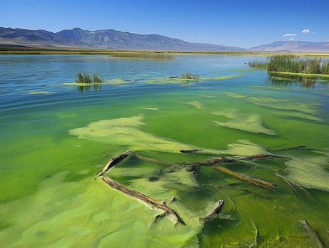 湖水藻类鱼尸水面