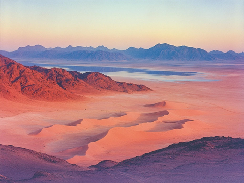 沙漠沙丘绿洲湖泊黄昏