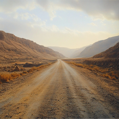 古道石阶远山薄雾