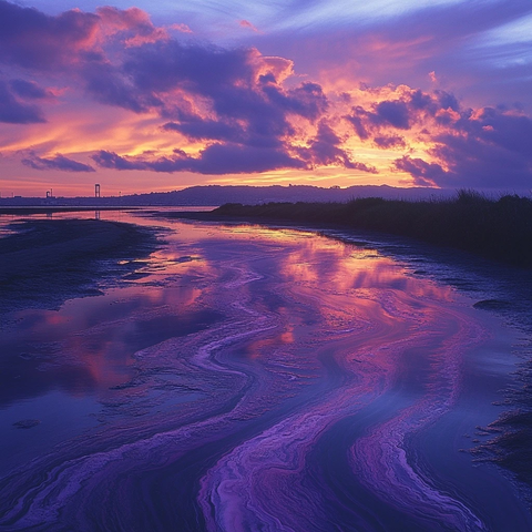 漩涡水纹日落云彩水面倒影