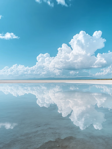 盐湖蓝天白云倒影