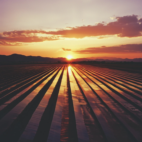 太阳能农场日落景观