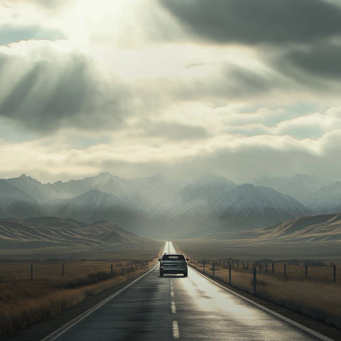 公路通向雪山风景