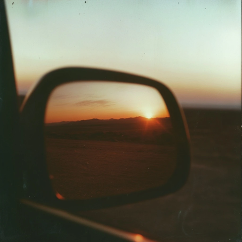 沙漠日落倒影镜面中