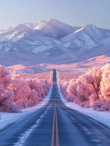 碎裂路面与粉色森林