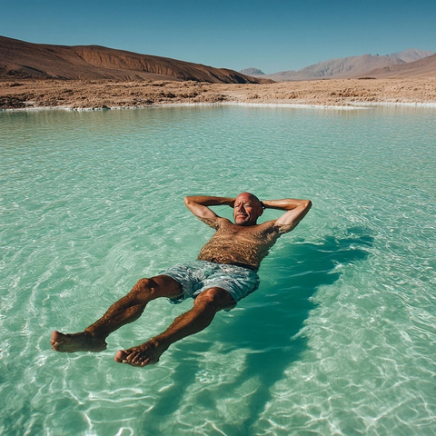 男子漂浮盐湖放松享受