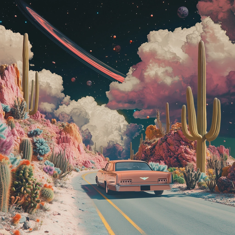 路上汽车与沙漠植物