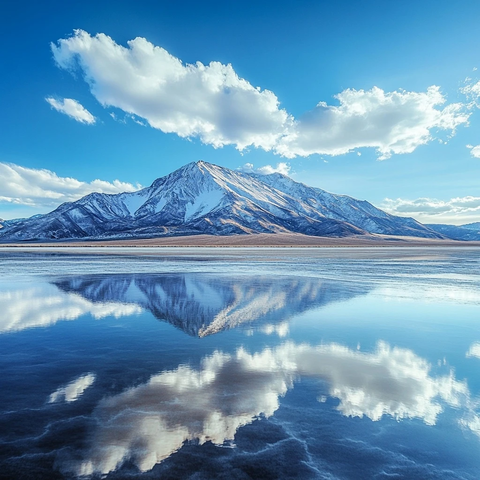天空雪山盐湖倒影