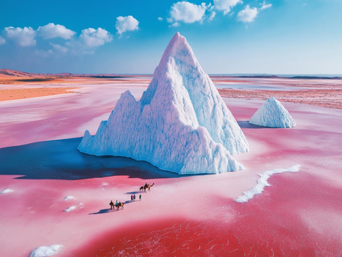 粉沙沙漠盐冰山骆驼游客