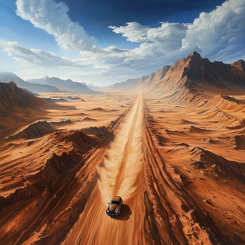 越野车驶过沙漠山脉成形