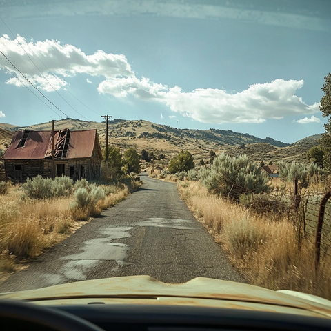 狭窄道路与废弃农舍