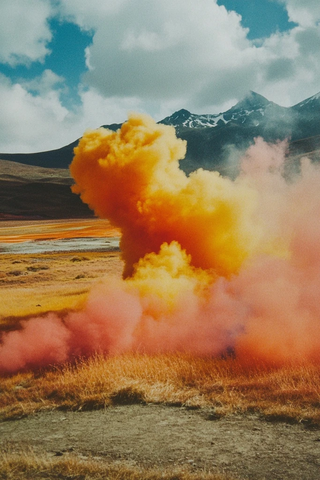 彩色烟雾与高原景观