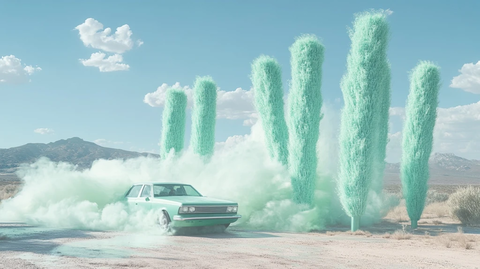 汽车穿越绿色树状装置