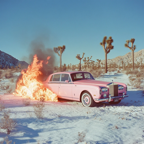 粉红劳斯莱斯沙漠引擎起火