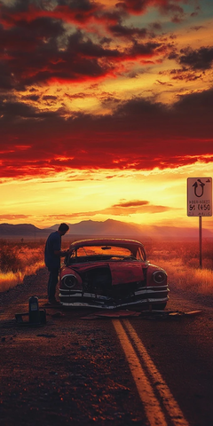 修车人路边修理故障车辆