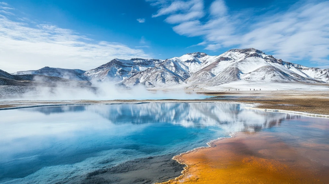 雪峰环绕的彩色温泉
