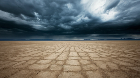 广角雨夜黑暗平原