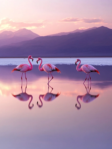 火烈鸟湖面倒影