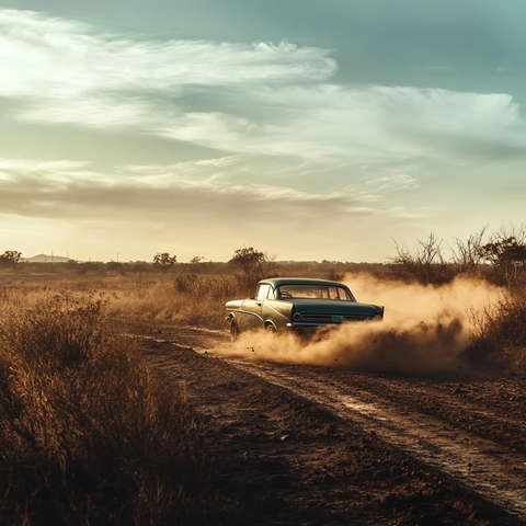 泥泞道路上的老式汽车