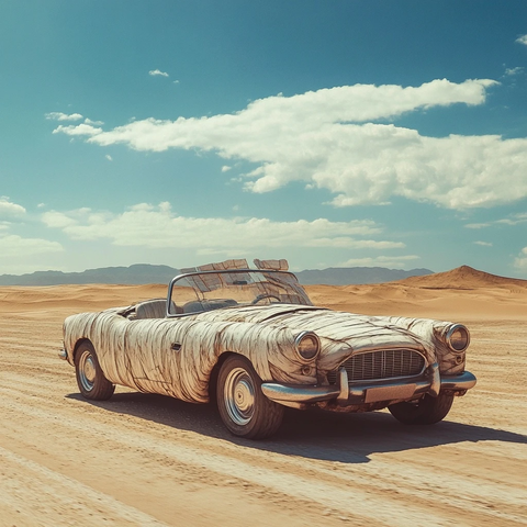 老式汽车沙漠扎绷带