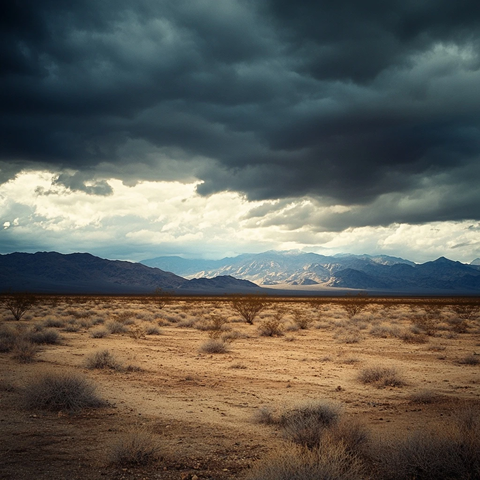 荒漠山脉与乌云景象