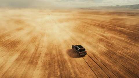 沙漠沙暴中雷克萨斯穿越直线