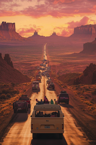 节日车队驶向远方