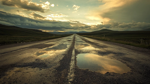 道路水坑反射天空