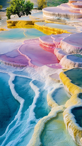 彩色石灰华梯田景观