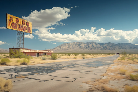 沙漠夏季山景与废弃赌场