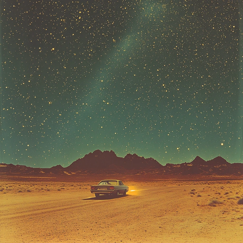 夜行沙漠车灯映星空