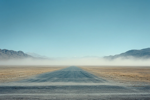 盐湖公路延伸至远方地平线
