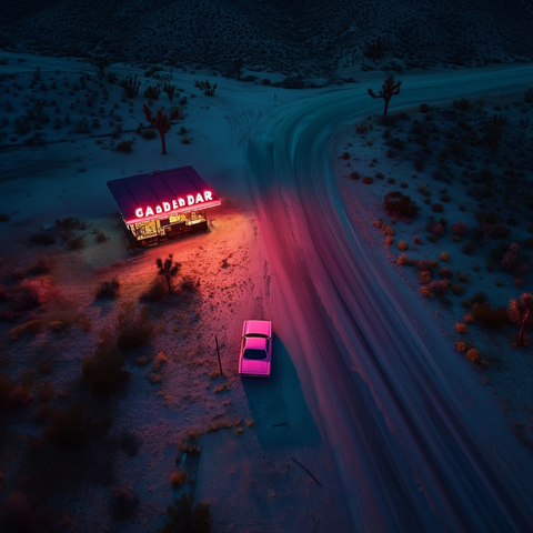 粉色汽车夜路离开酒吧