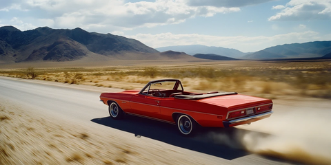 红色敞篷车沙漠飞驰