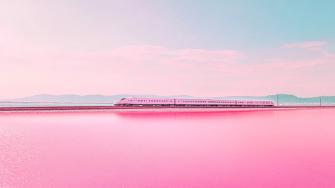 子弹列车飞驰粉色海洋