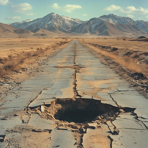 毁坏道路中间巨型弹坑