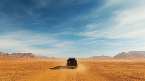 沙漠越野车蓝天背景