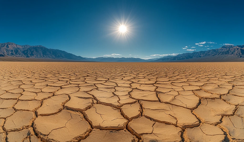 沙漠裂土与远山晴空